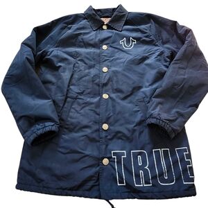 True Religion Navy Blue Coach Sports Windbreaker Jacket. Sz. S